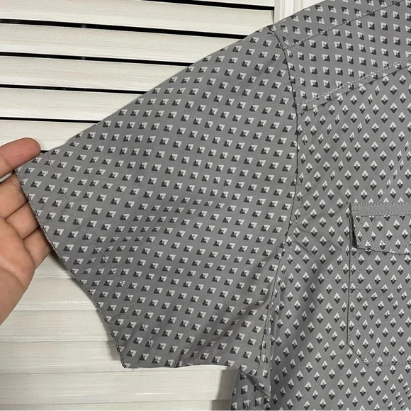 M.O. Seven Casual Button Down Diamond Pattern Print Grey Shirt Men size Large - Picture 3 of 11